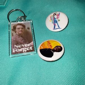 Stranger things pin and keychain